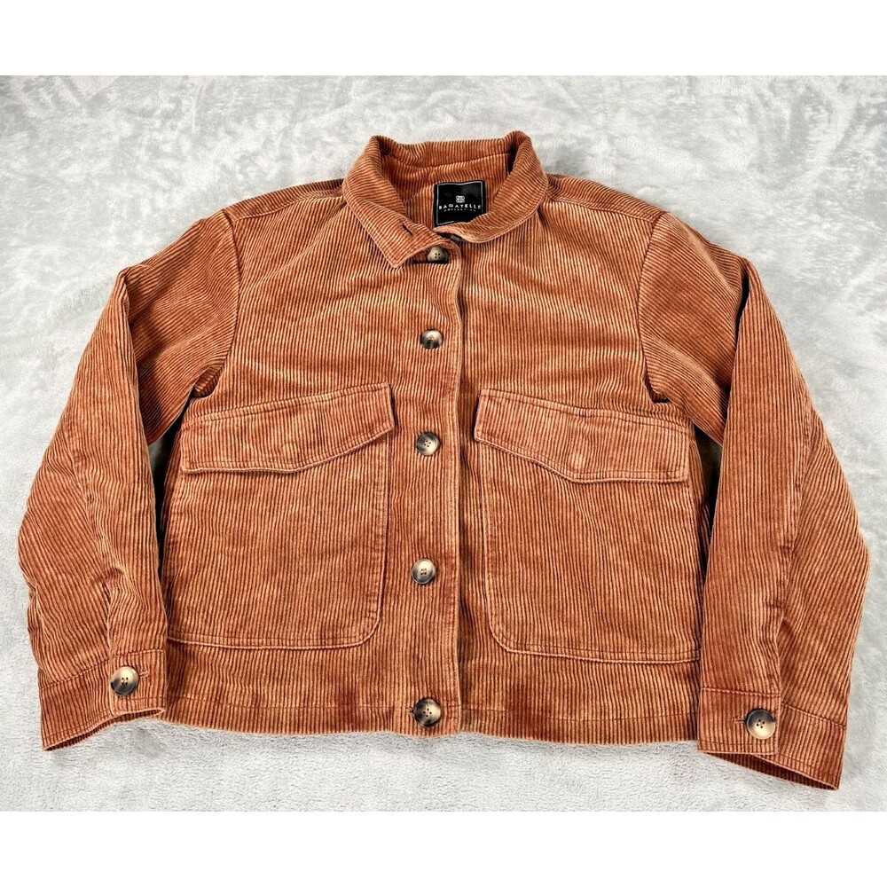 Bagatelle Rust Brown Corduroy Utility Trucker Jacket Boho Chore Coat M